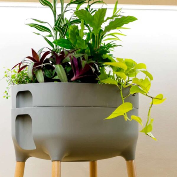Charcoal Urbalive Low Planter with Green Plants