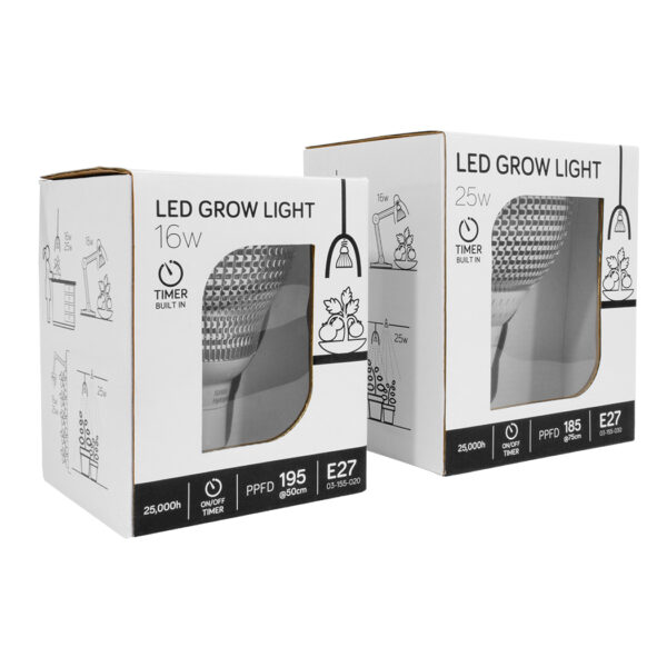 Packaged E27 Full Spectrum LED Grow lamps for for plans 16w and 25w